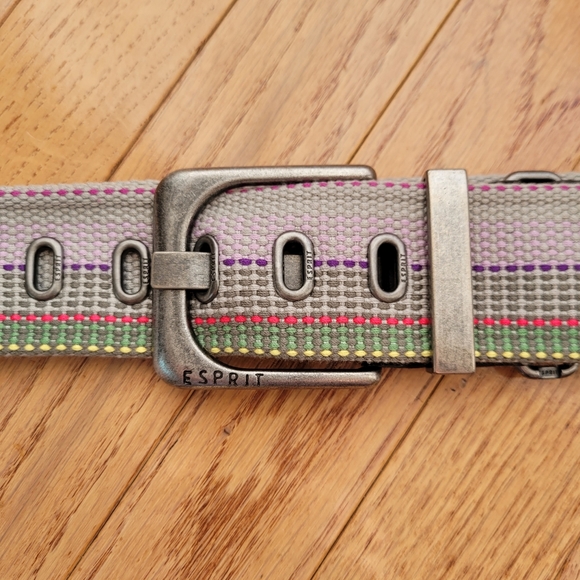 ESPRIT Striped Multicolour Cotton Webbed Casual Belt M/L - Picture 3 of 10